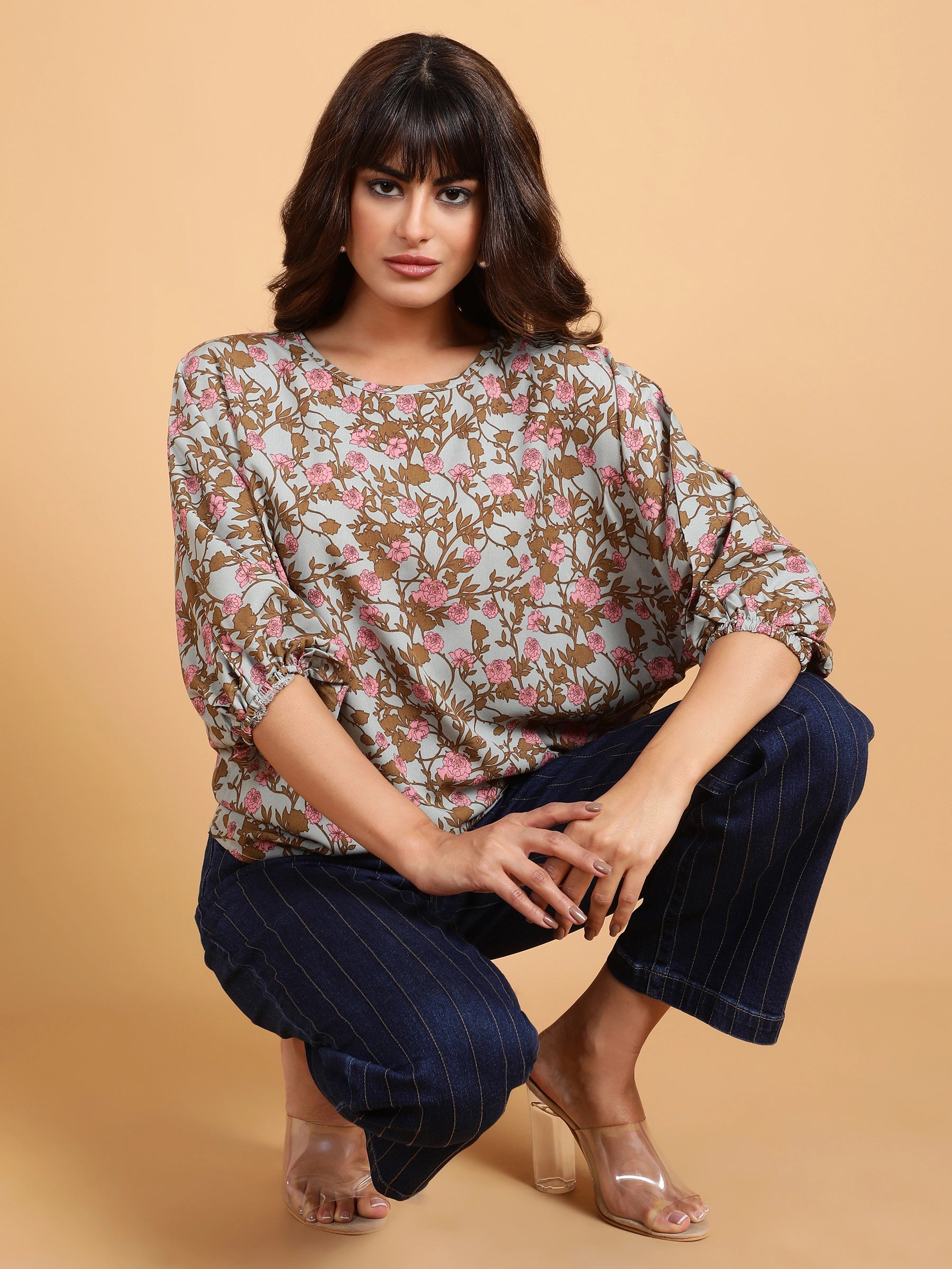 Regular Fit Floral Printed Top