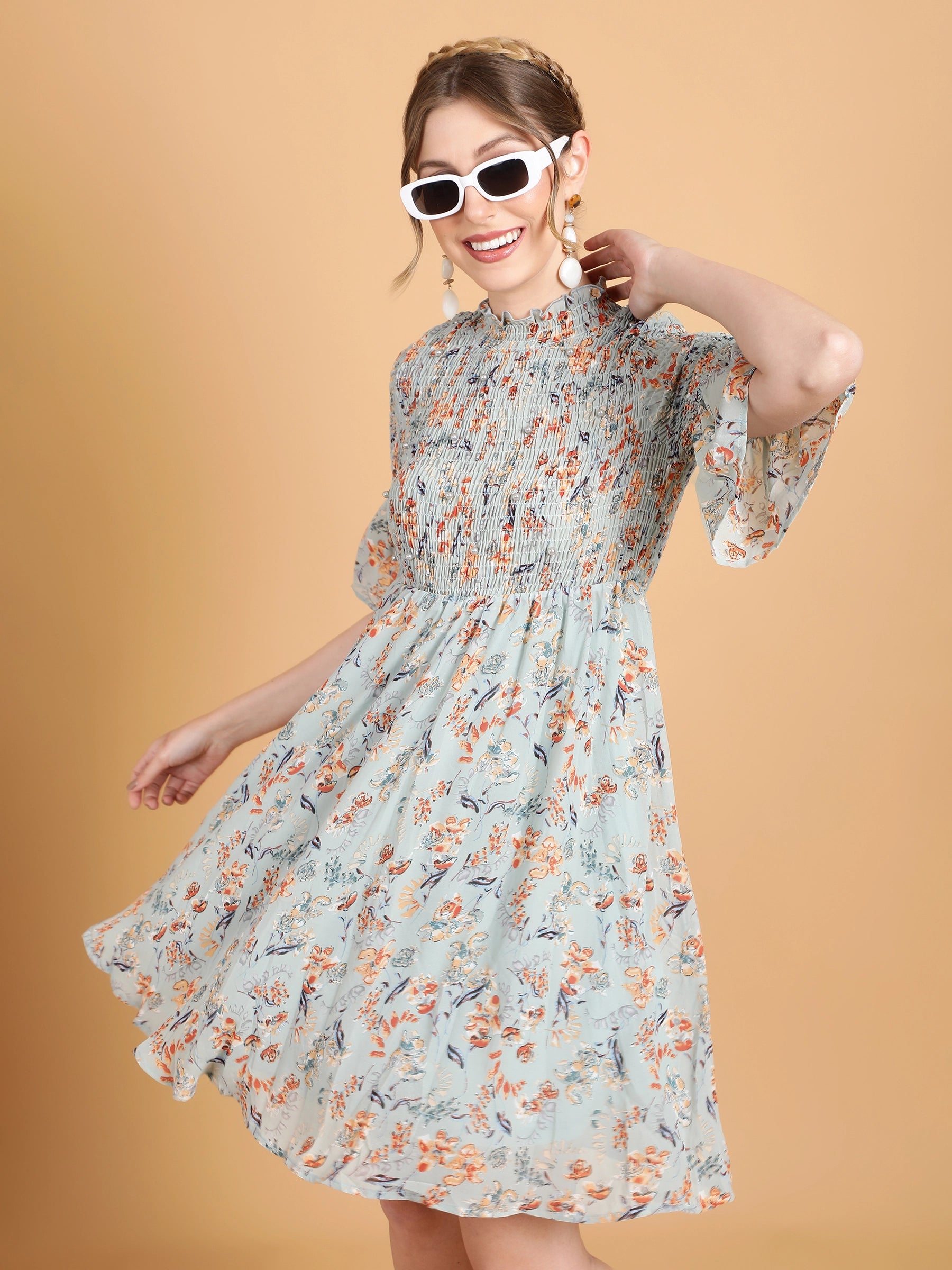 Green Hosiery Floral Frock Dress