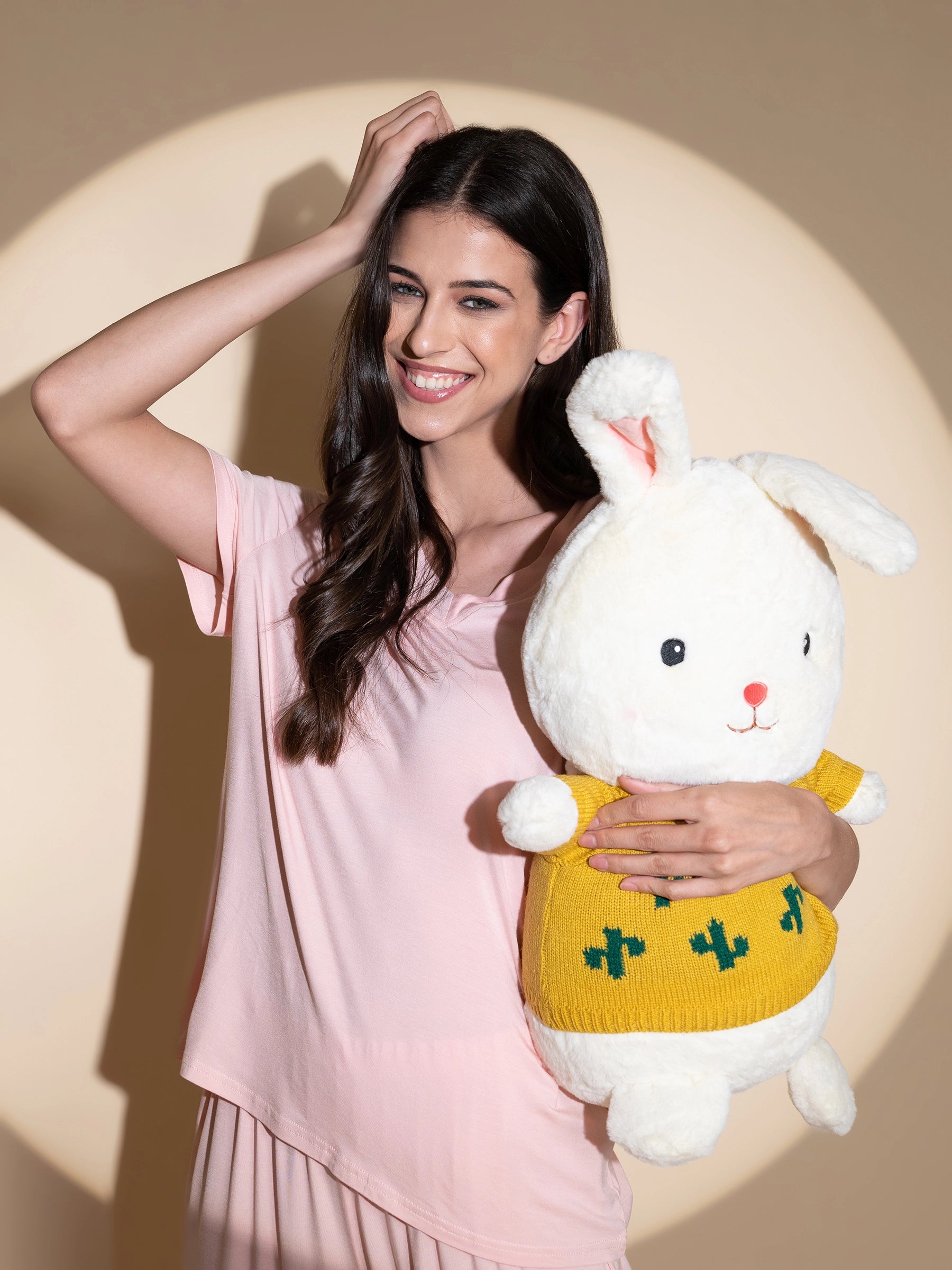 Women Pink Hosiery Loose Fit Night Suit Set