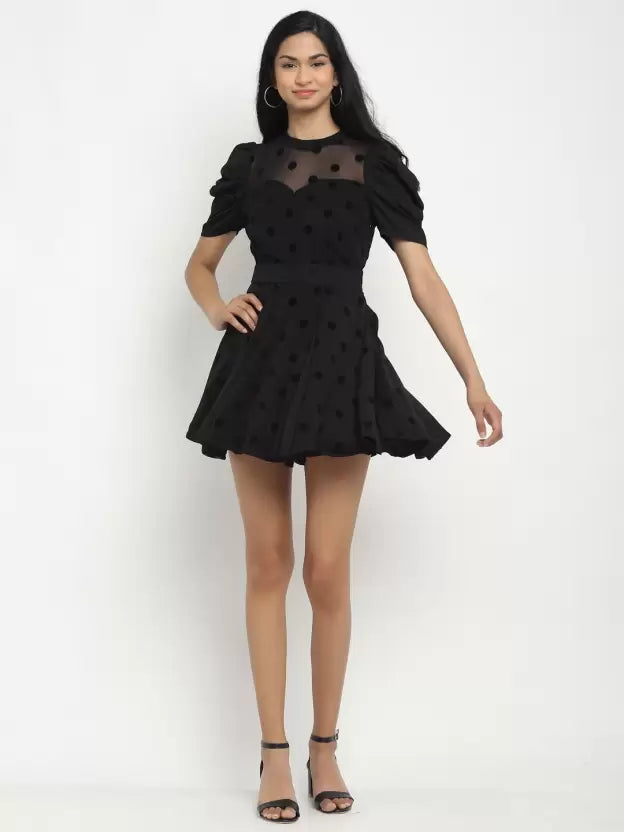 Black Printed Midi Length Dress - Global Republic