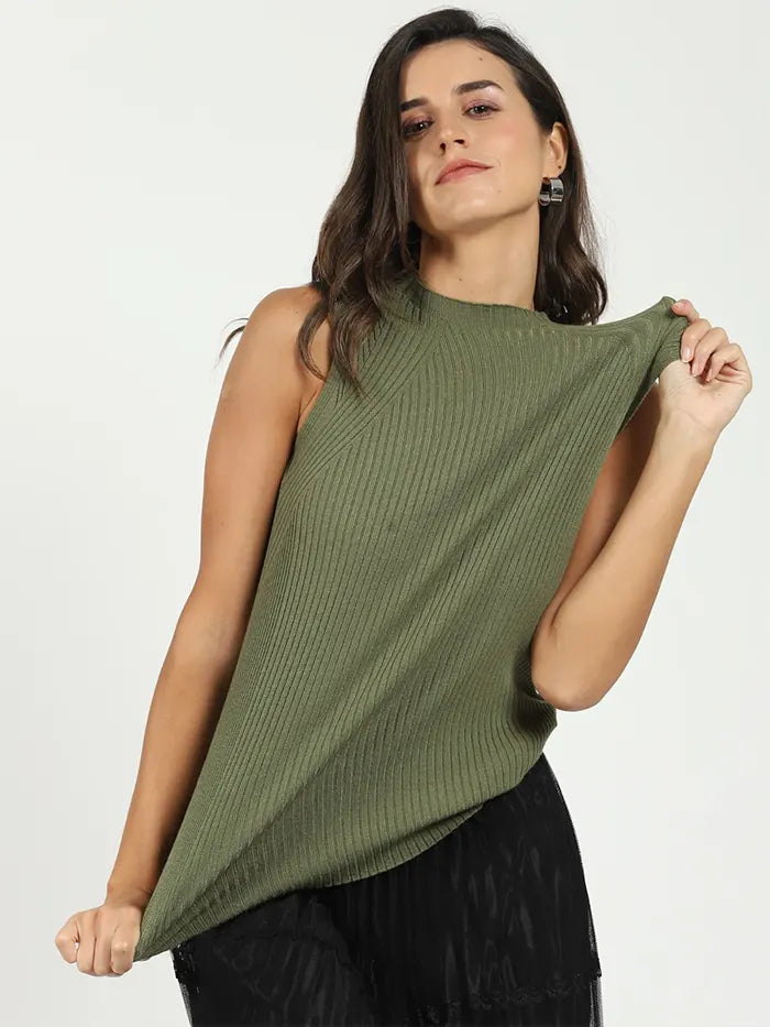 Olive Stretchable Knit Skivvy Top - Global Republic