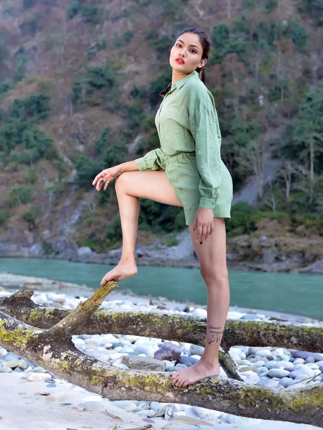 Green Solid Cotton Co-ord Set - Global Republic