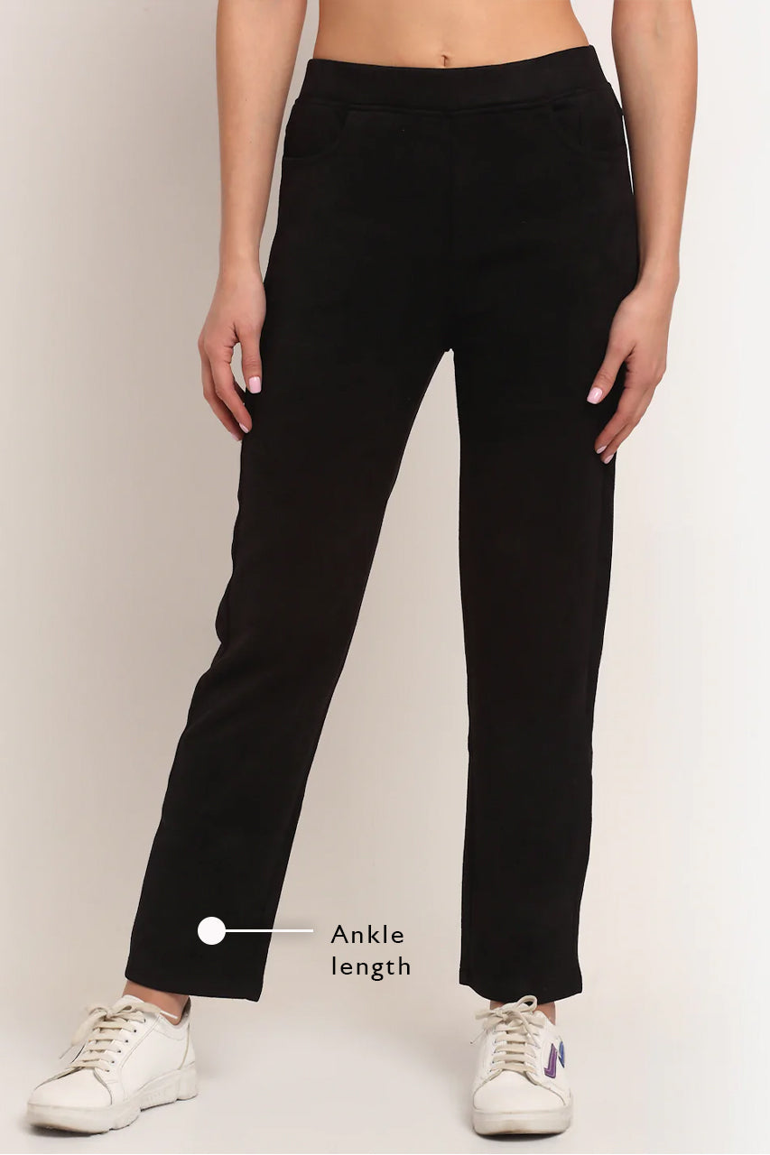 Black Straight Fit Suede Jegging - Global Republic