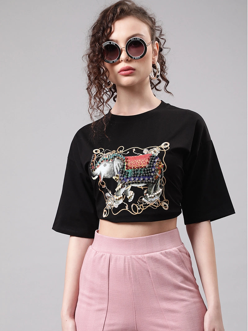 women black animation elephant tee t shirt