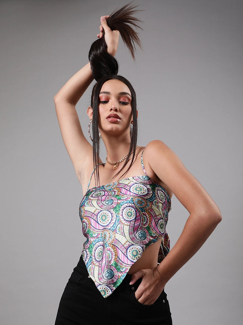 Women Scarf Abstract Printed knot Top - Global Republic