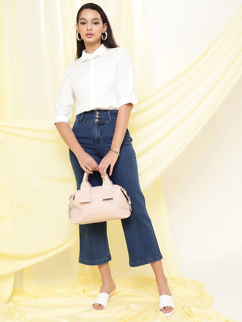 Women Dark Blue Cotton Blend Culottes Jeans - Global Republic