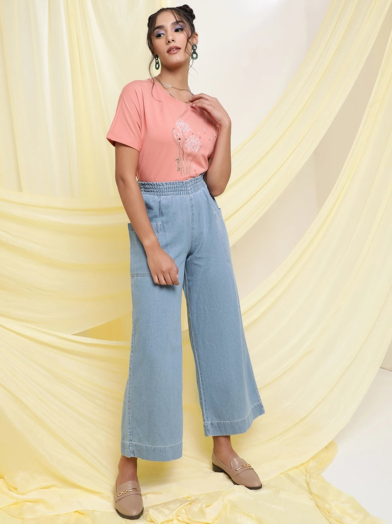 Blue Denim Flared Palazzo