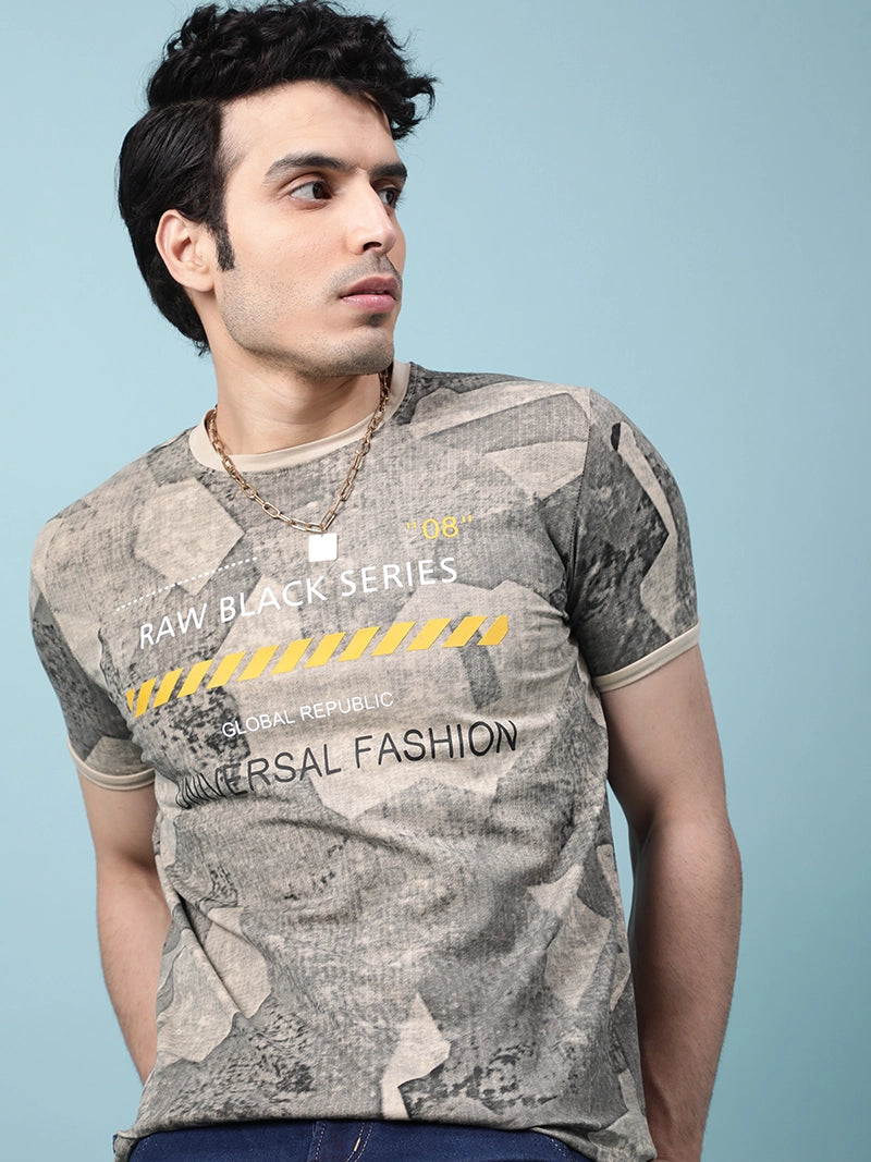 Men Beige Alpha Printed T-Shirt - Global Republic