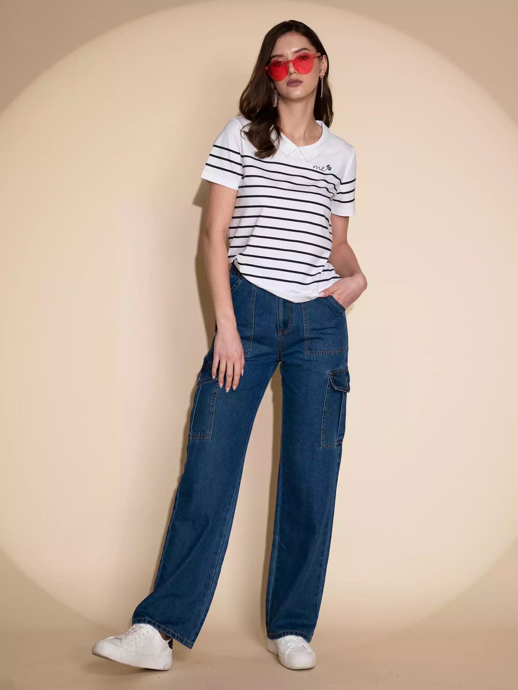 Women Regular Fit Stretchable Dark Blue Jeans - Global Republic