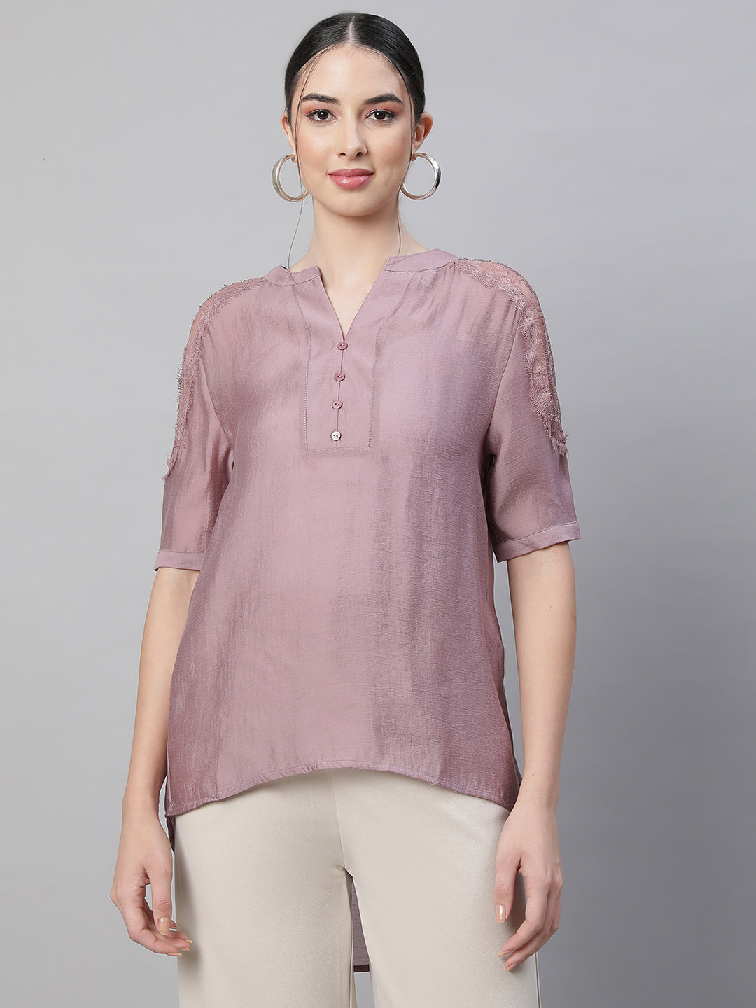 Women Asymmetric Hem Kurta Top - Global Republic
