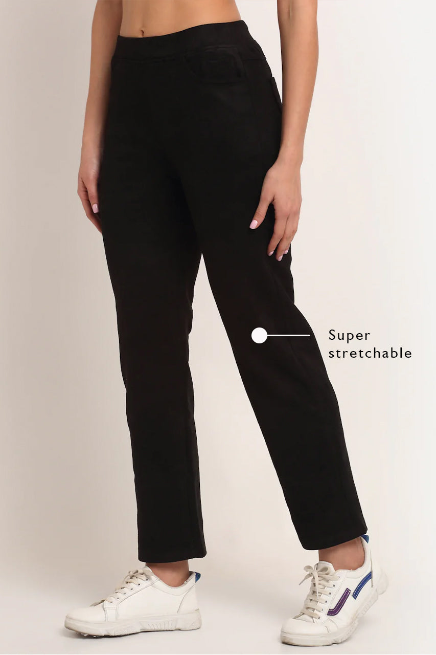 Black Straight Fit Suede Jegging - Global Republic
