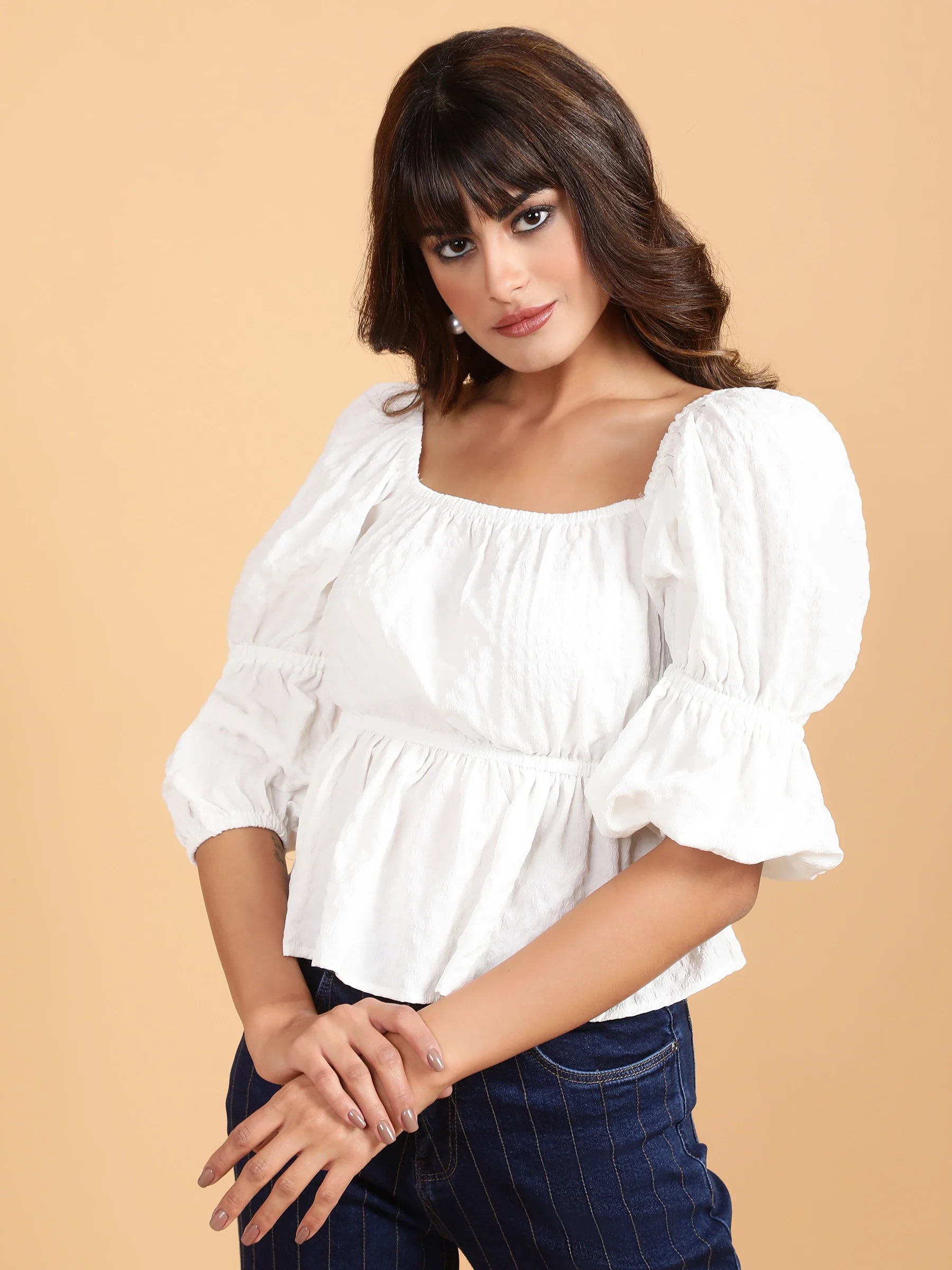 Green Off-Shoulder Peplum Top - Global Republic