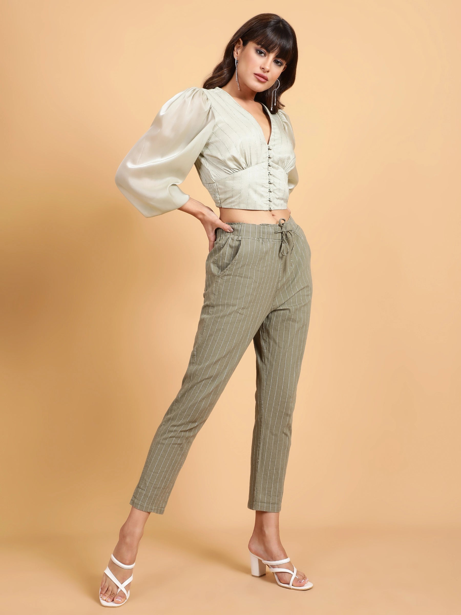 Green Cropped Blouson Top - Global Republic