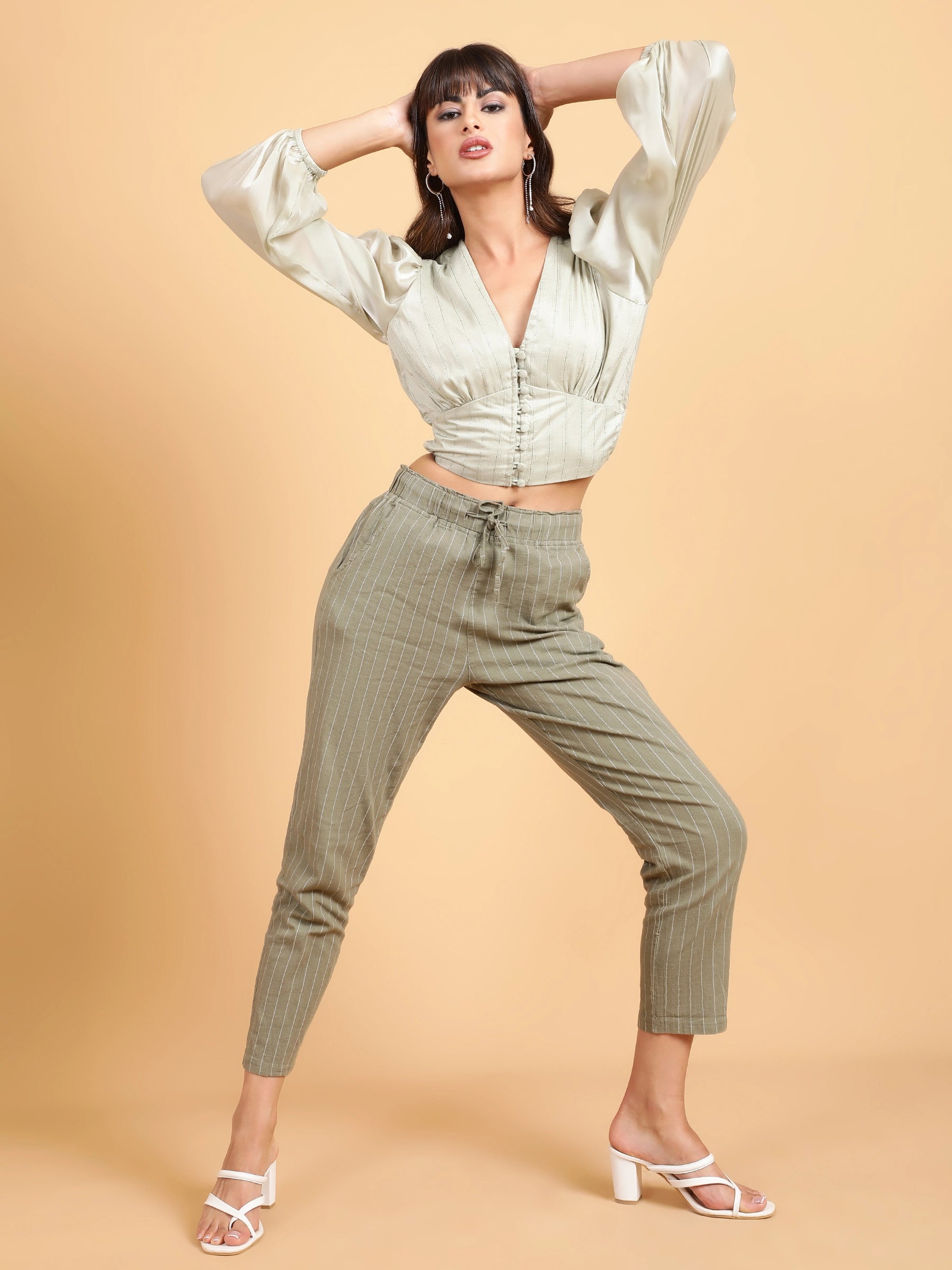 Green Cropped Blouson Top - Global Republic