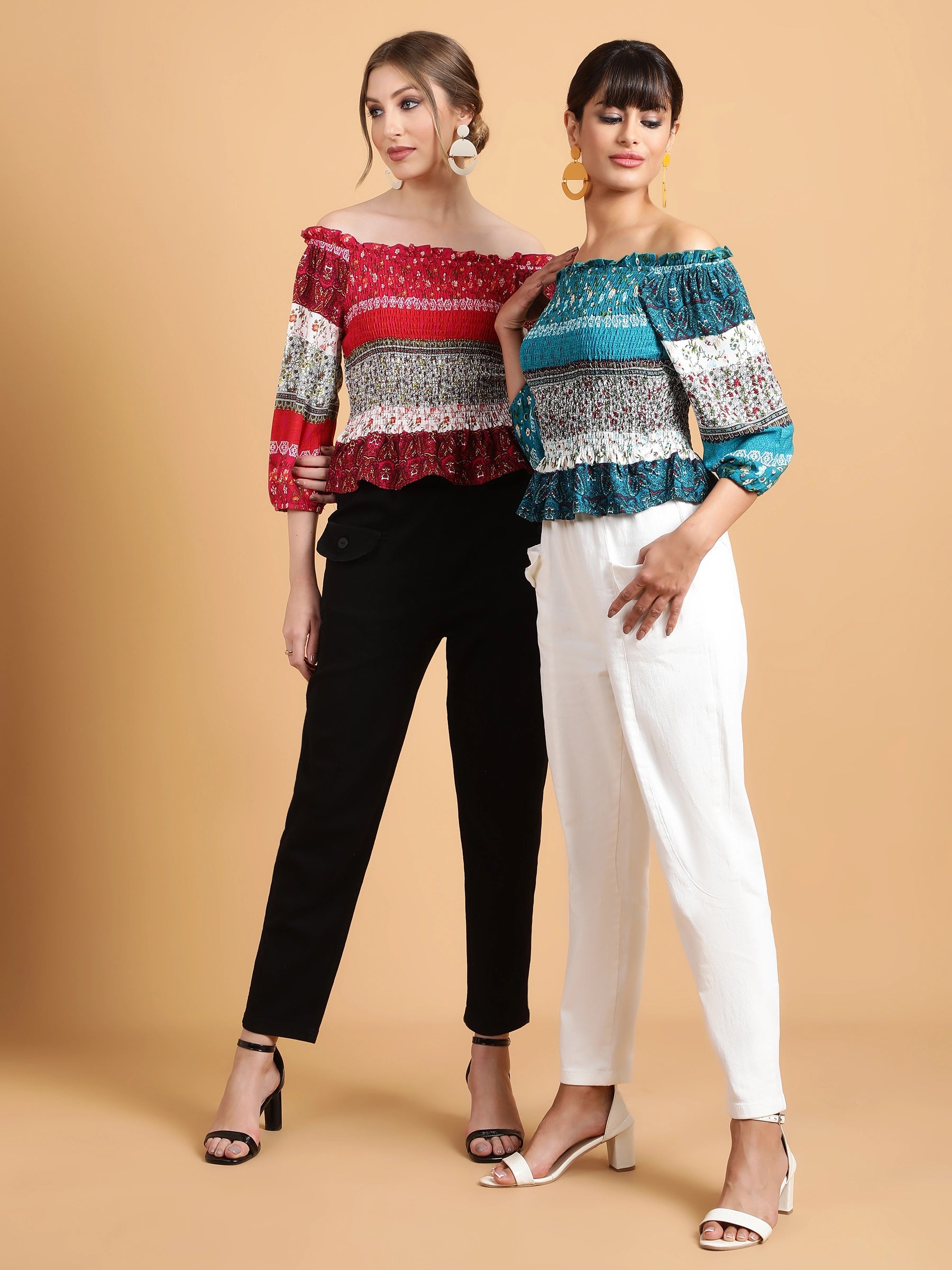 Red Smocked Off-Shoulder Top - Global Republic