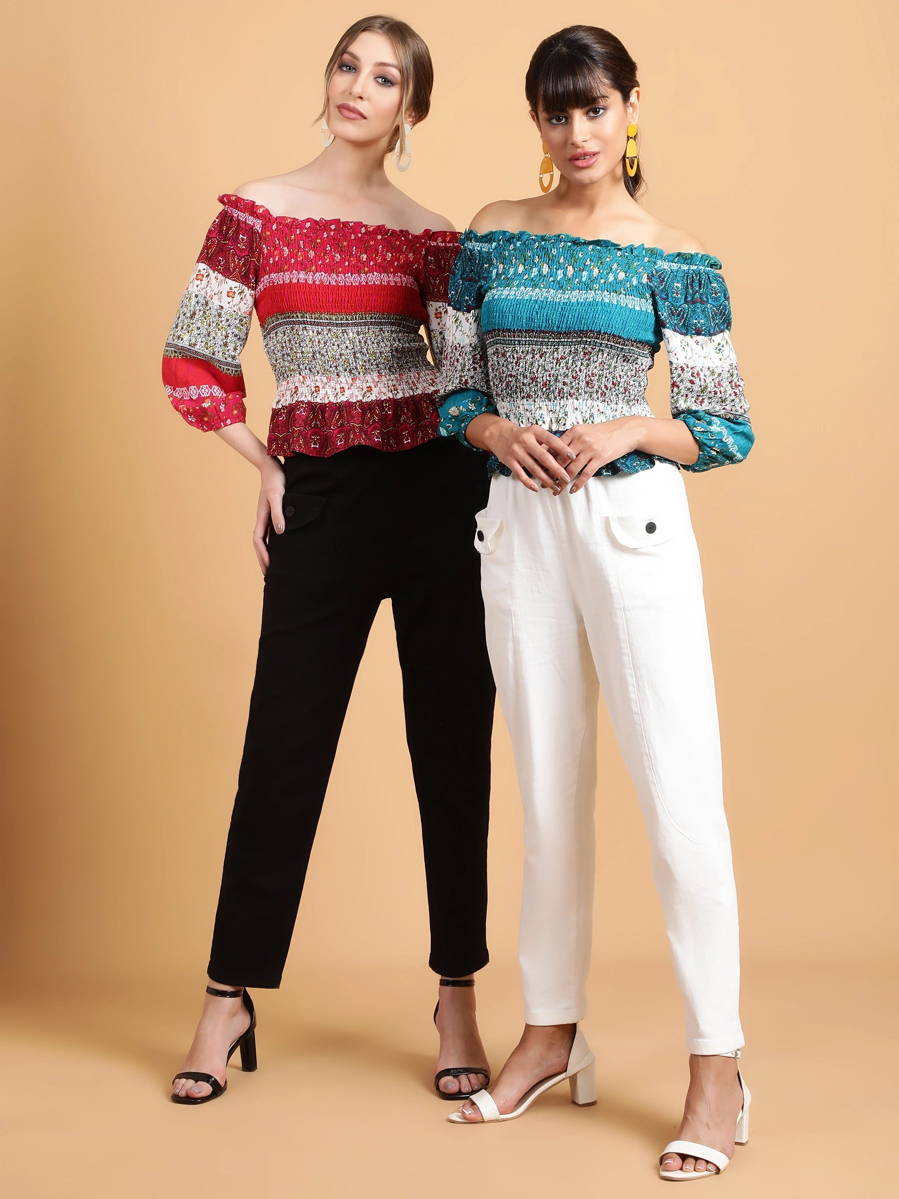 Red Smocked Off-Shoulder Top - Global Republic