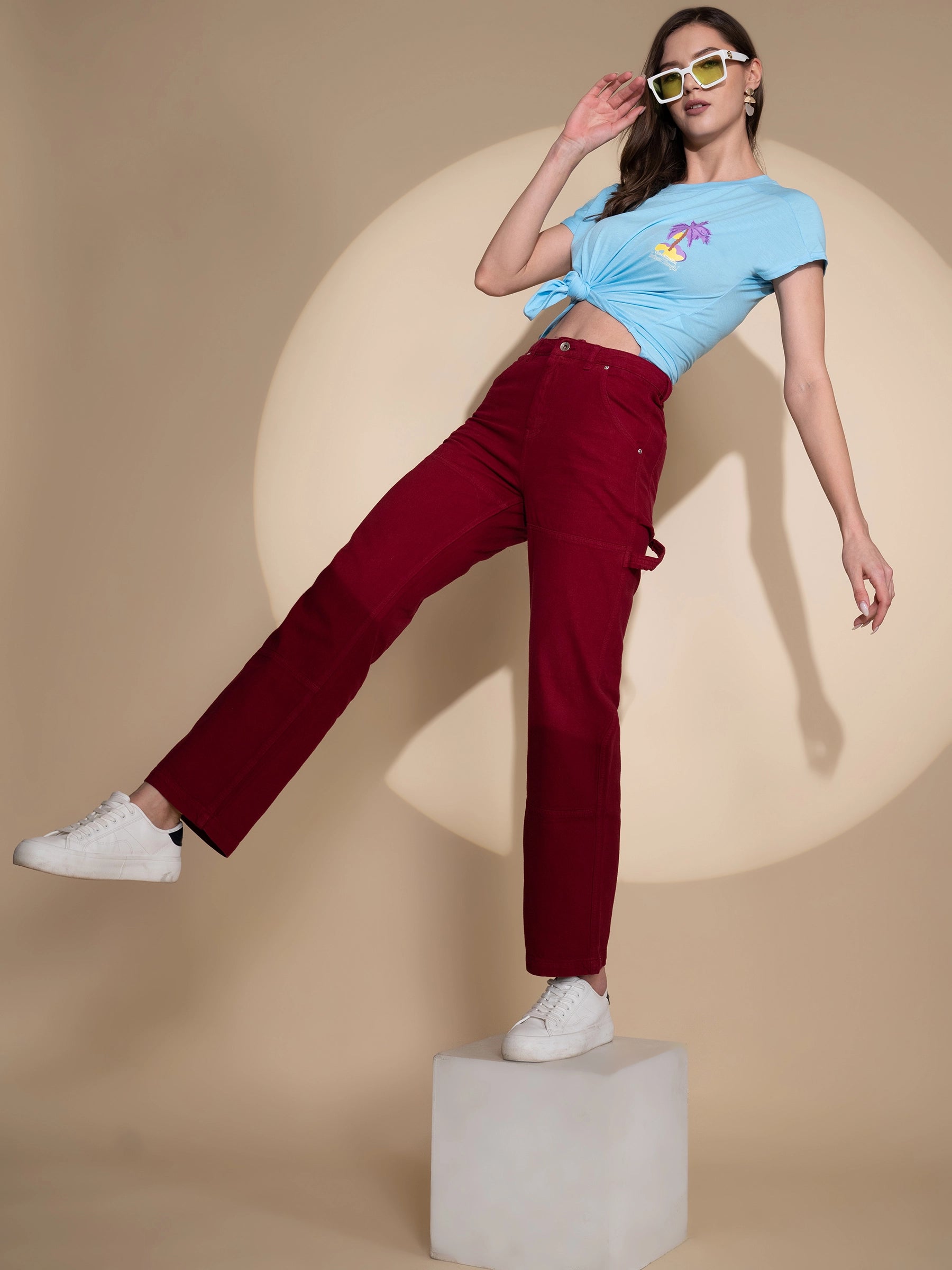 Red Regular Fit Full Length Jeans - Global Republic