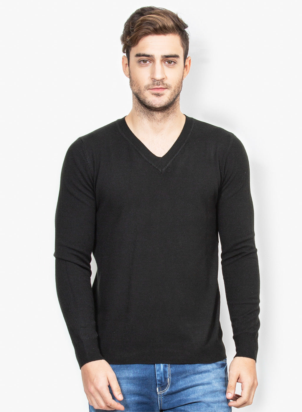 Mens Black Solid Pullover