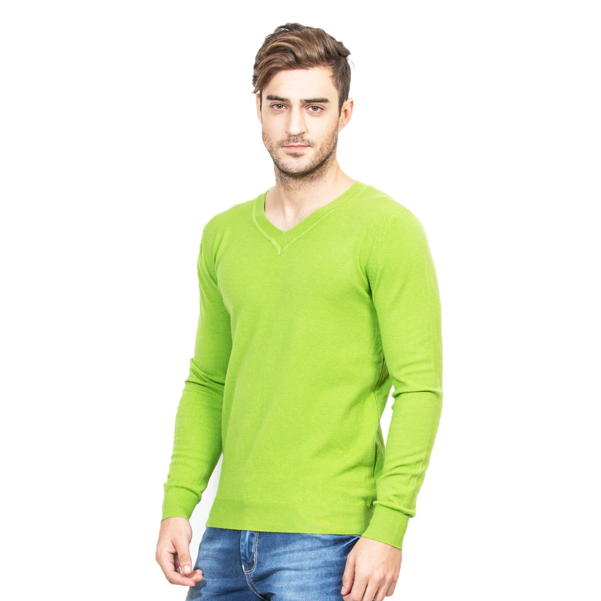 Mens Green Solid Pullover