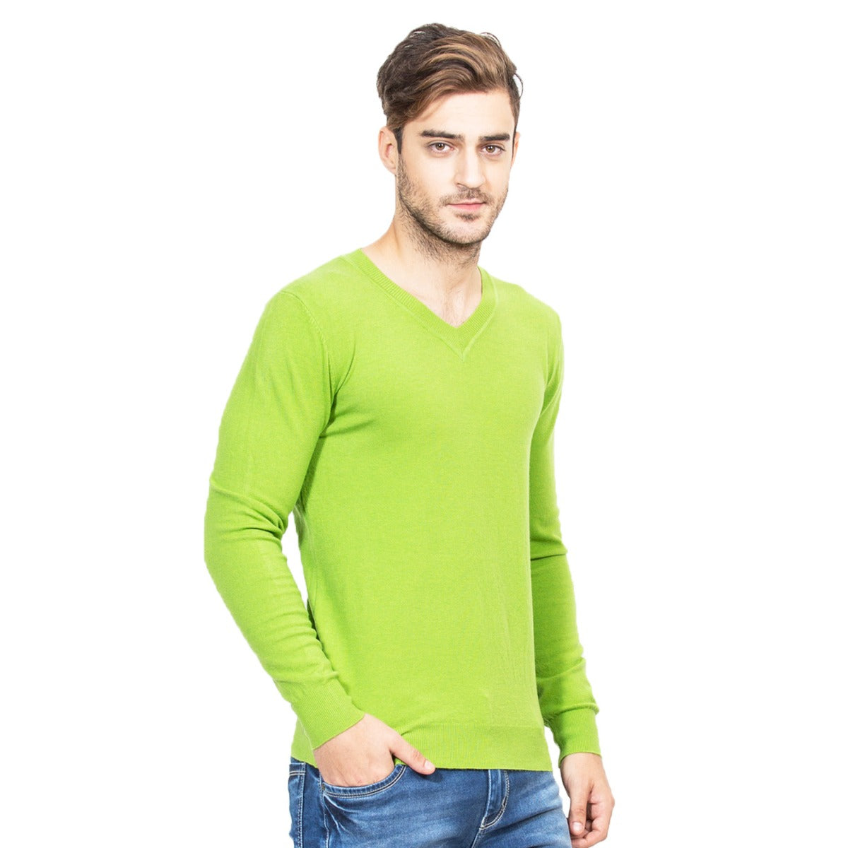 Mens Green Solid Pullover