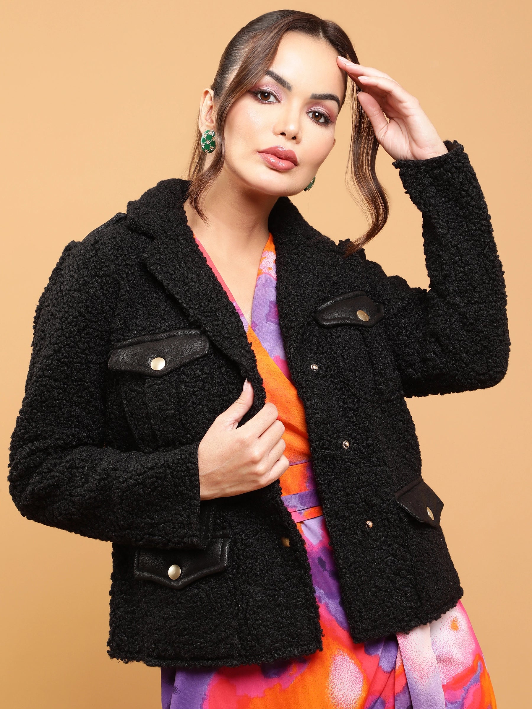 Black Polar Straight Fit Fleece Jacket - Global Republic