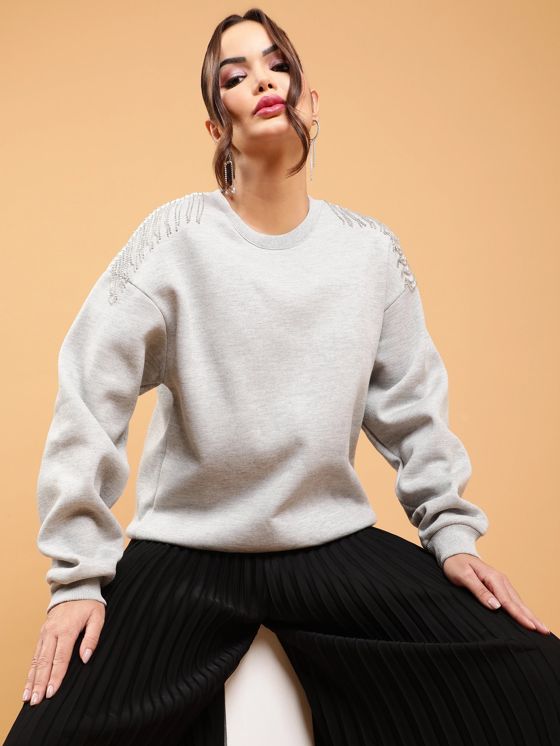 Grey Relaxed Fit Fleece Sweatshirt - Global Republic