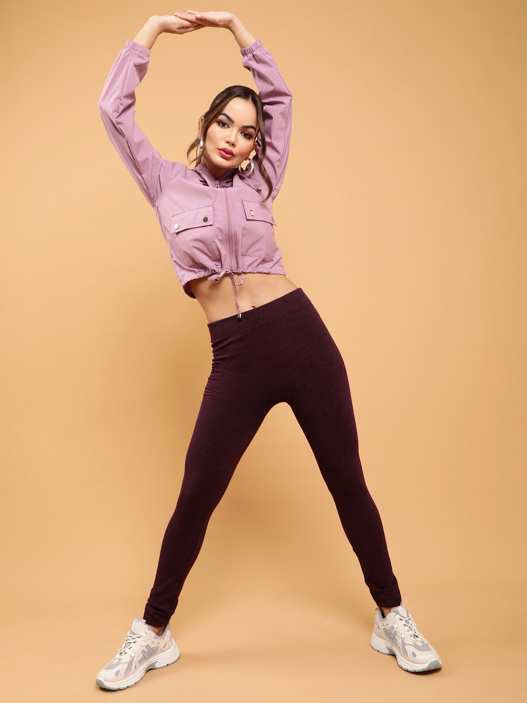 Mauve Hooded Crop Jacket - Global Republic