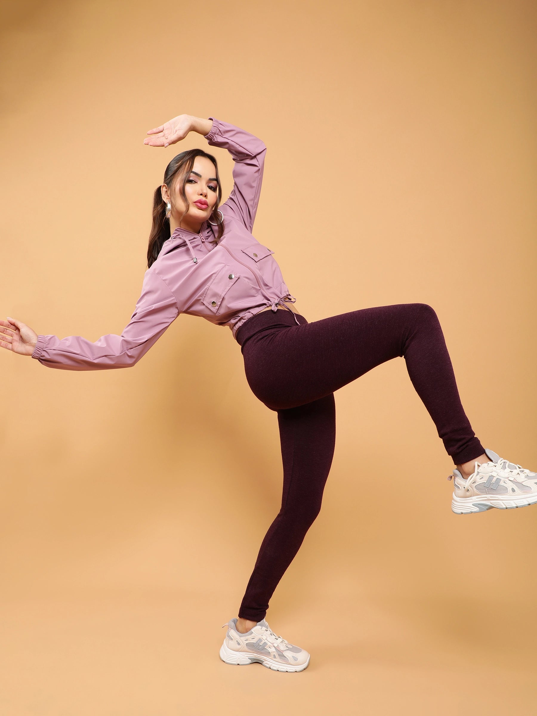 Mauve Hooded Crop Jacket - Global Republic