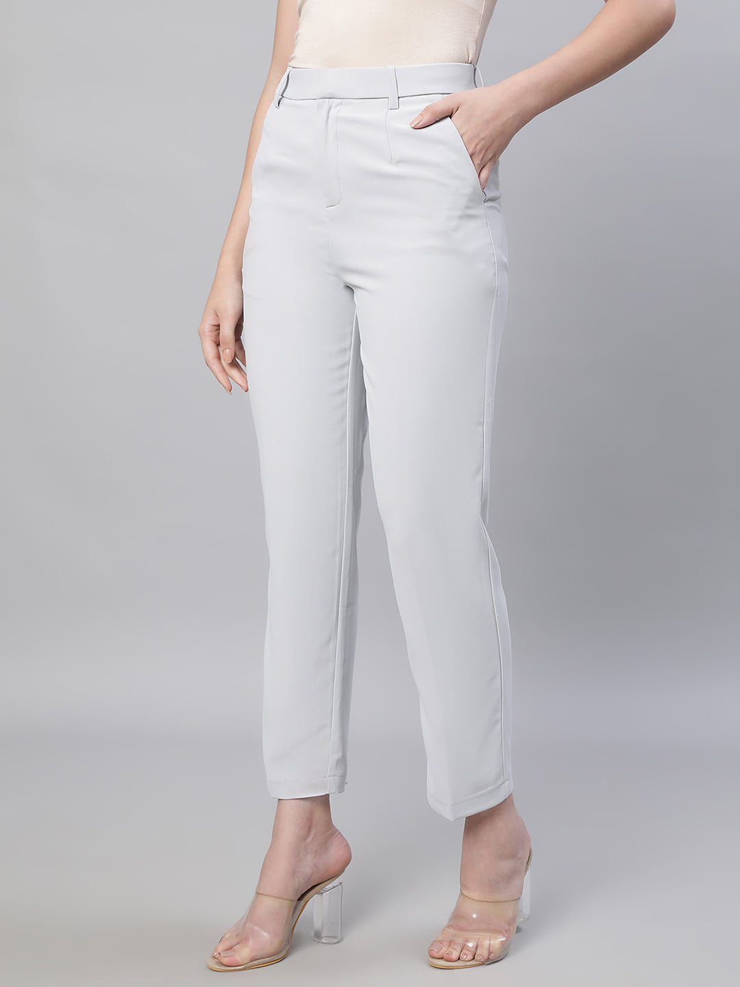 Women Grey Solid Trouser - Global Republic