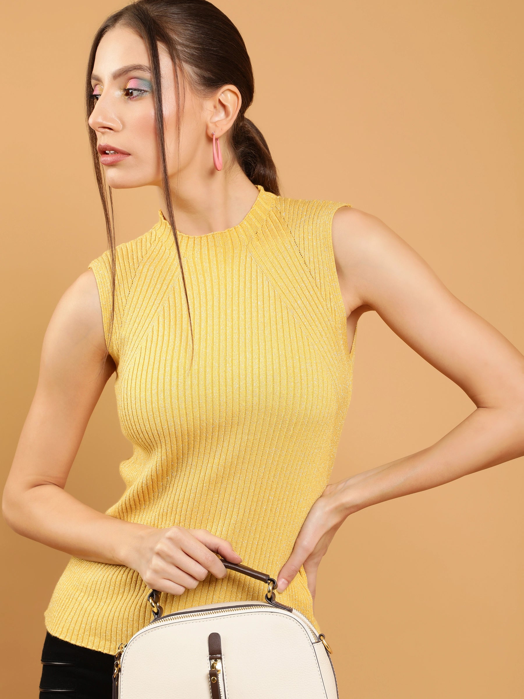 Mustard Sleeveless Knit Skivvy Top - Global Republic