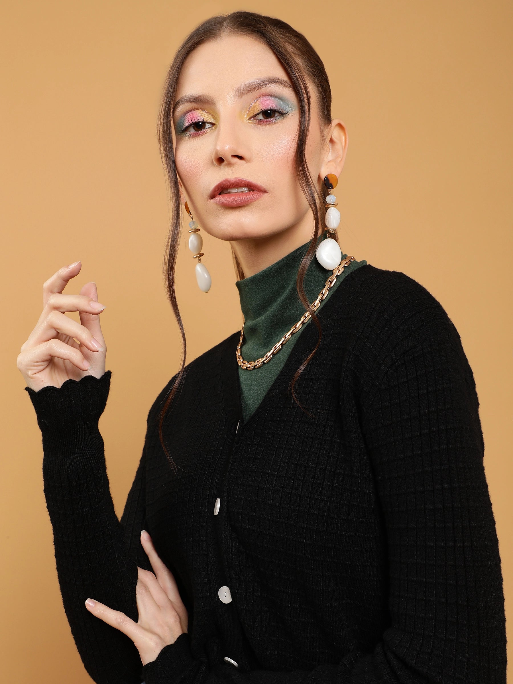 Black Jacquard Crop Cardigan - Global Republic