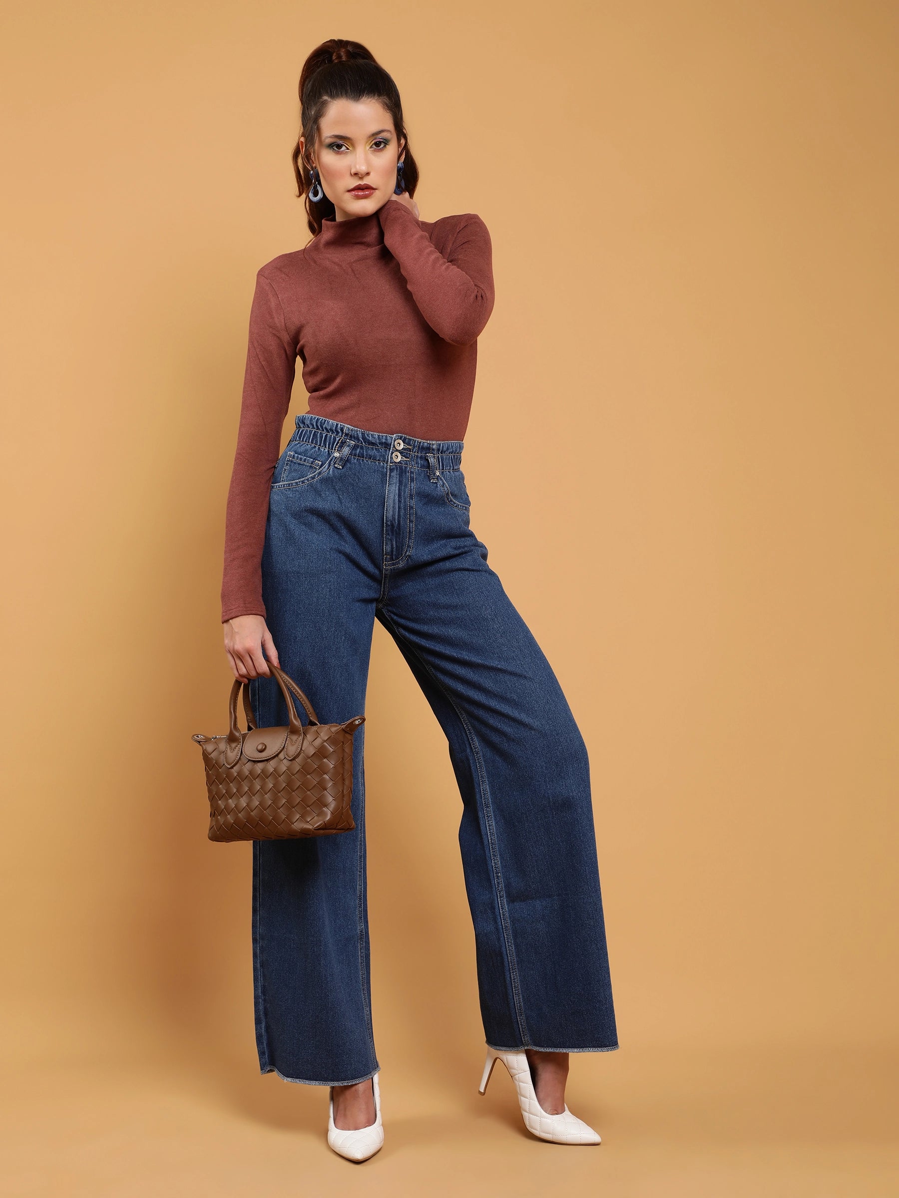 Buy Women High Rise Waisted Straight Leg Blue Jeans - Global Republic