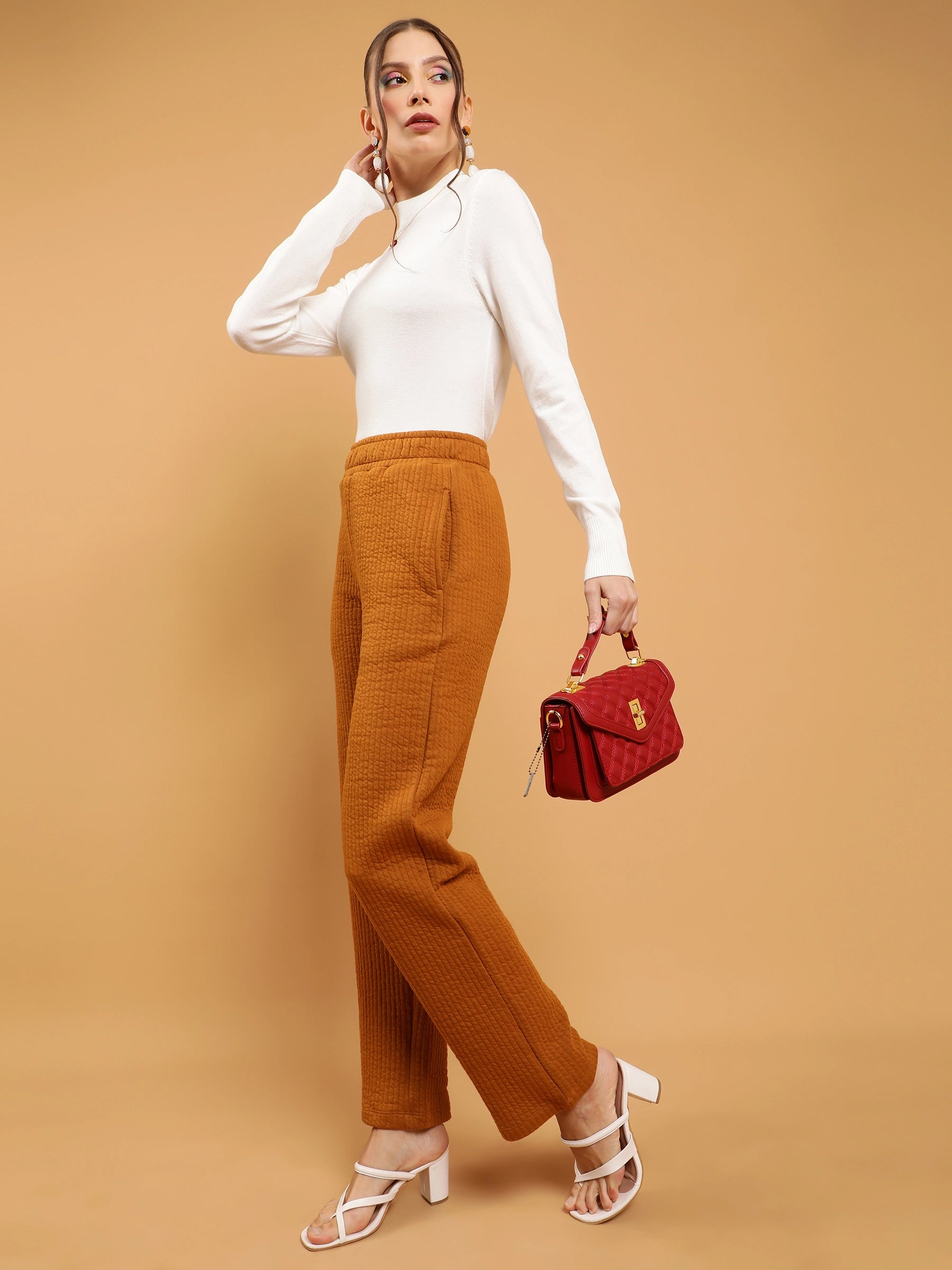 mustard rubber print straight leg lower