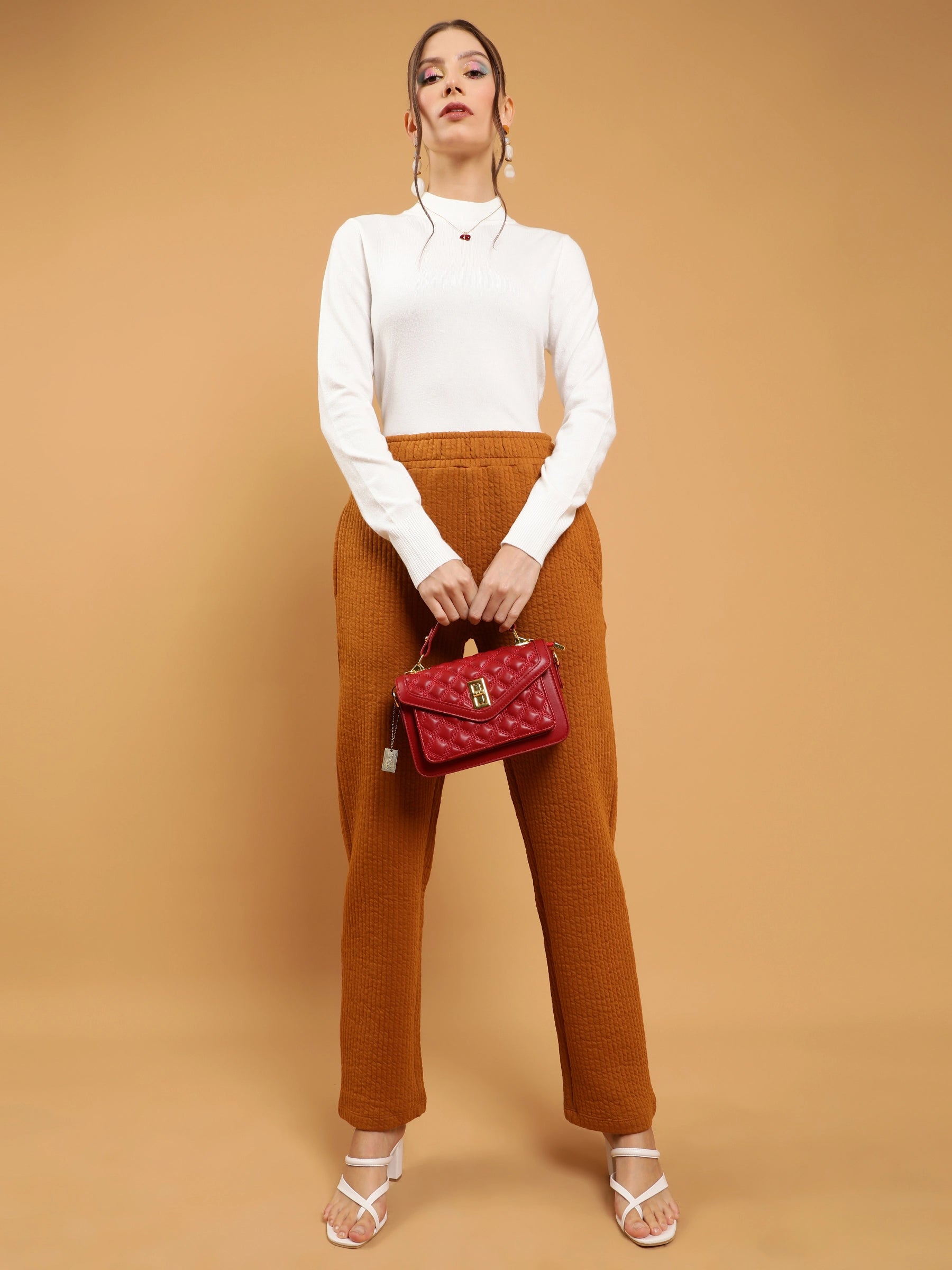 mustard rubber print straight leg lower