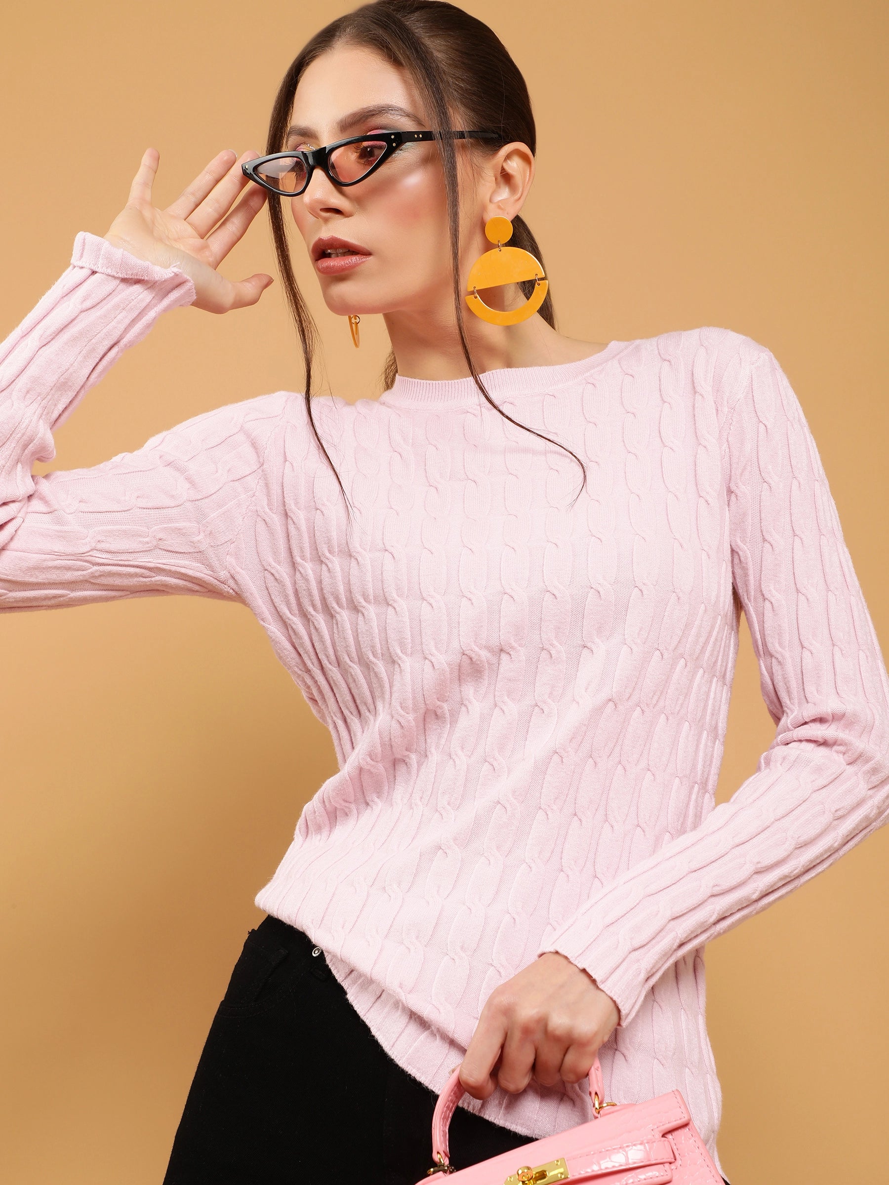 Solid Pink Round Neck Snug Fit Skivvy - Global Republic