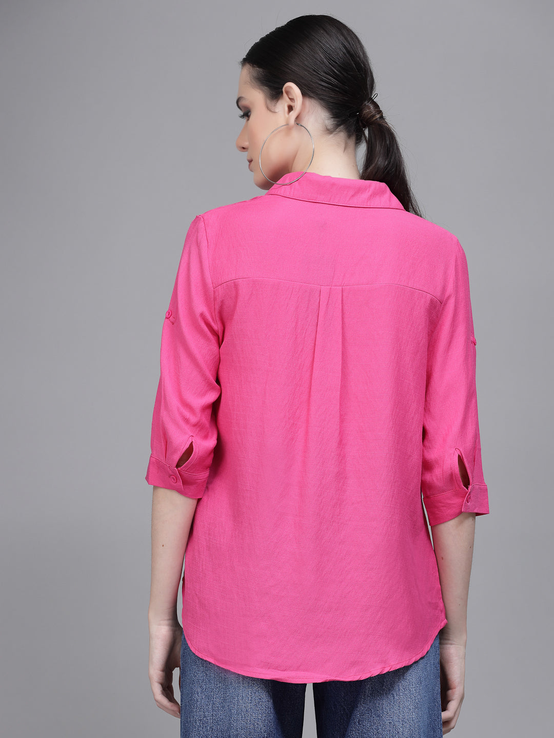 Solid Shirt Collar Relaxed Fit Shirt - Global Republic