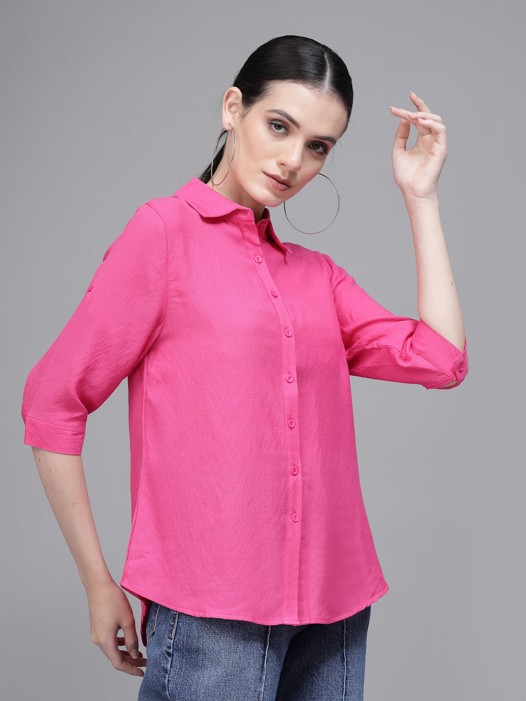 Solid Shirt Collar Relaxed Fit Shirt - Global Republic