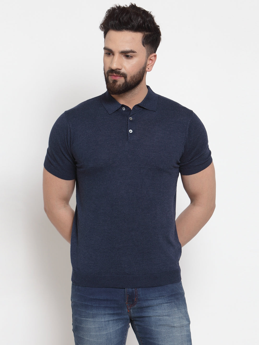 Mens Blue Collar Regular Fit T-Shirt