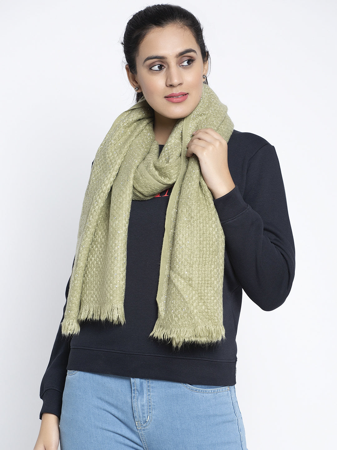 Women Green Solid Stole (78X21)