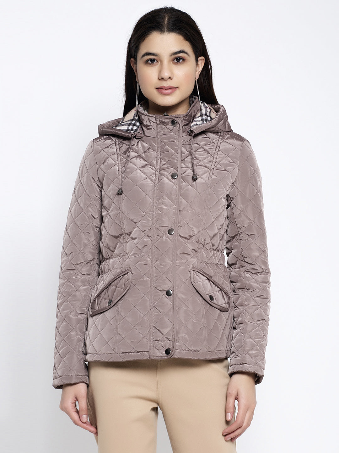 Women Brown Hooded Straight Fit Jacket - Global Republic
