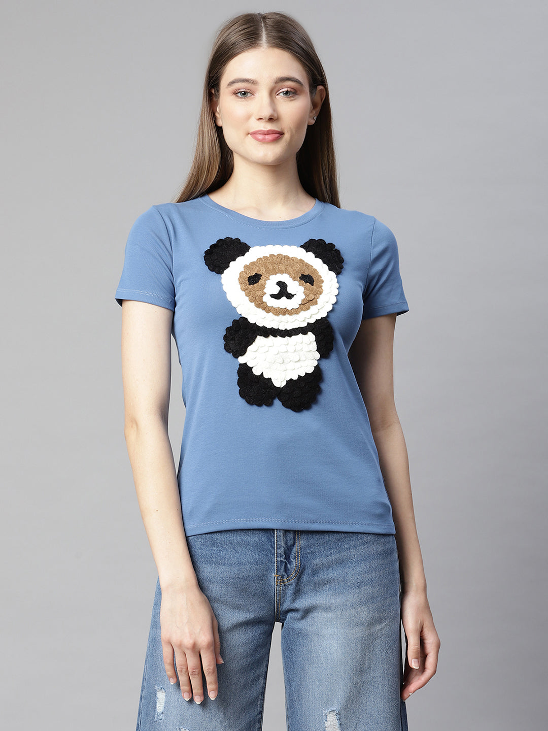 Women blue animation printed tee t-shirt