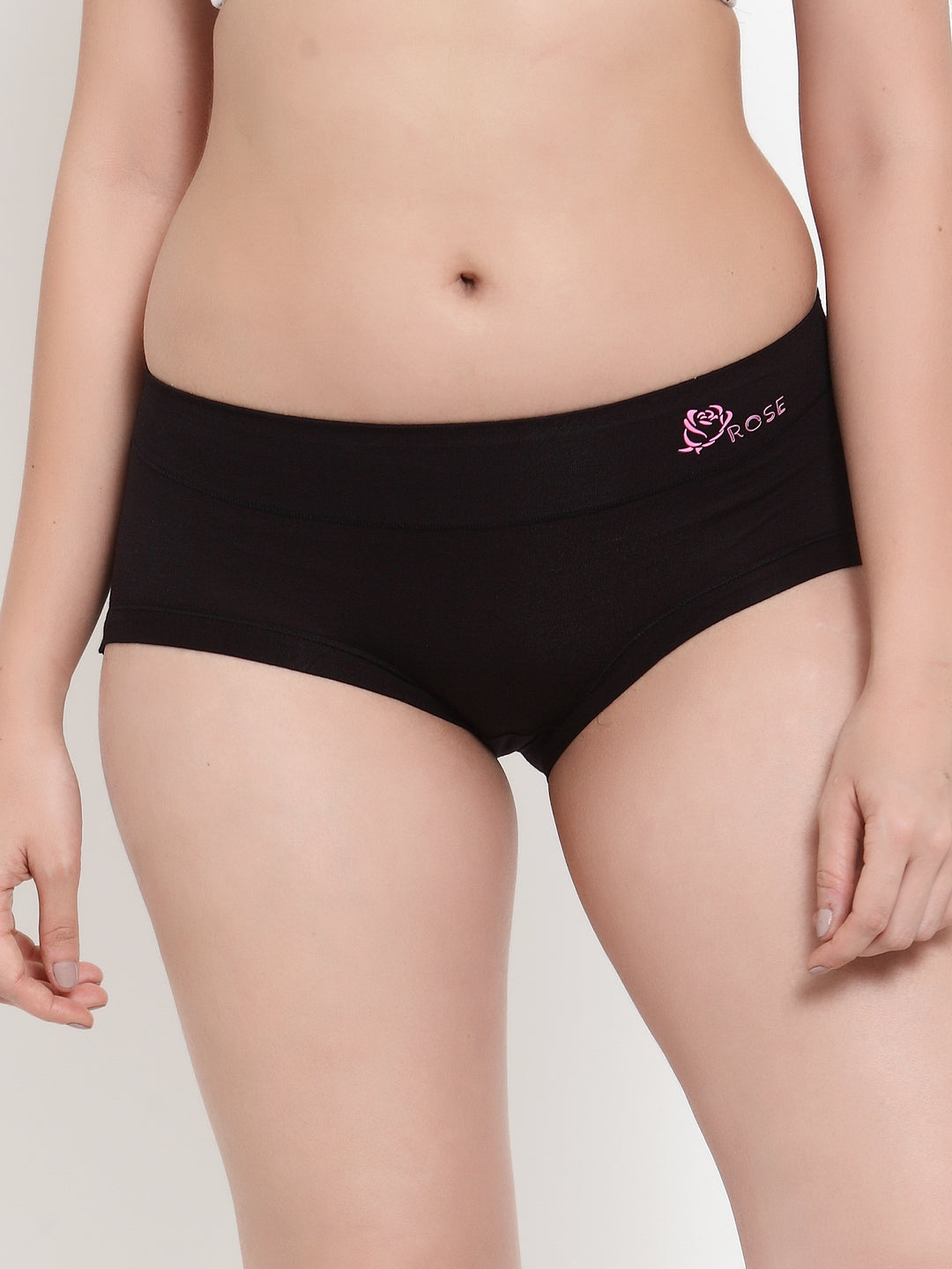 Women Black Cotton Viscose Lycra Solid Briefs