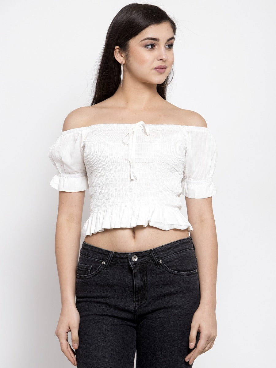 Off-Shoulder Top with drawstring knot at front - Global Republic