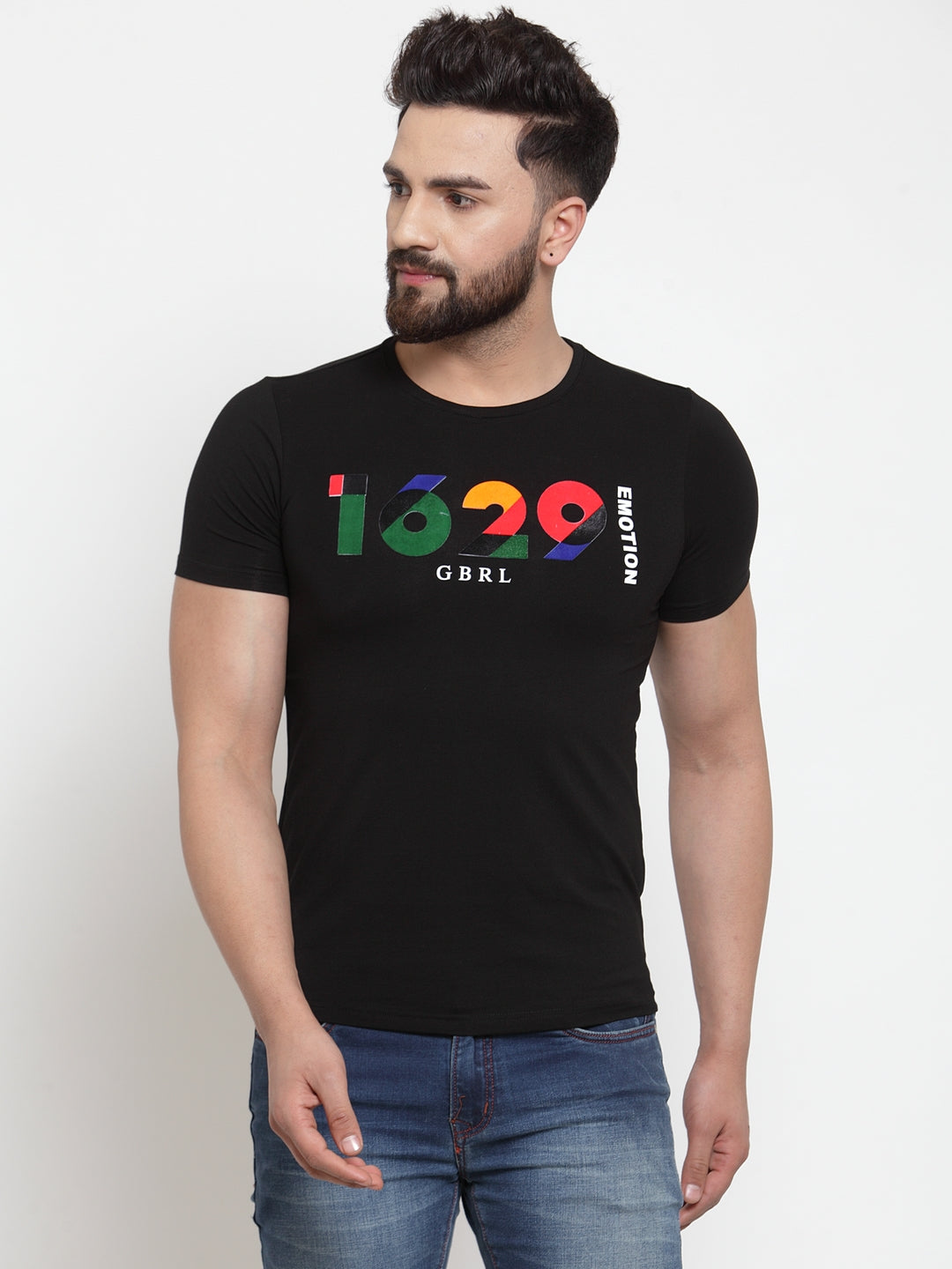 Men Numerical Printed Black Hosiery T-Shirt