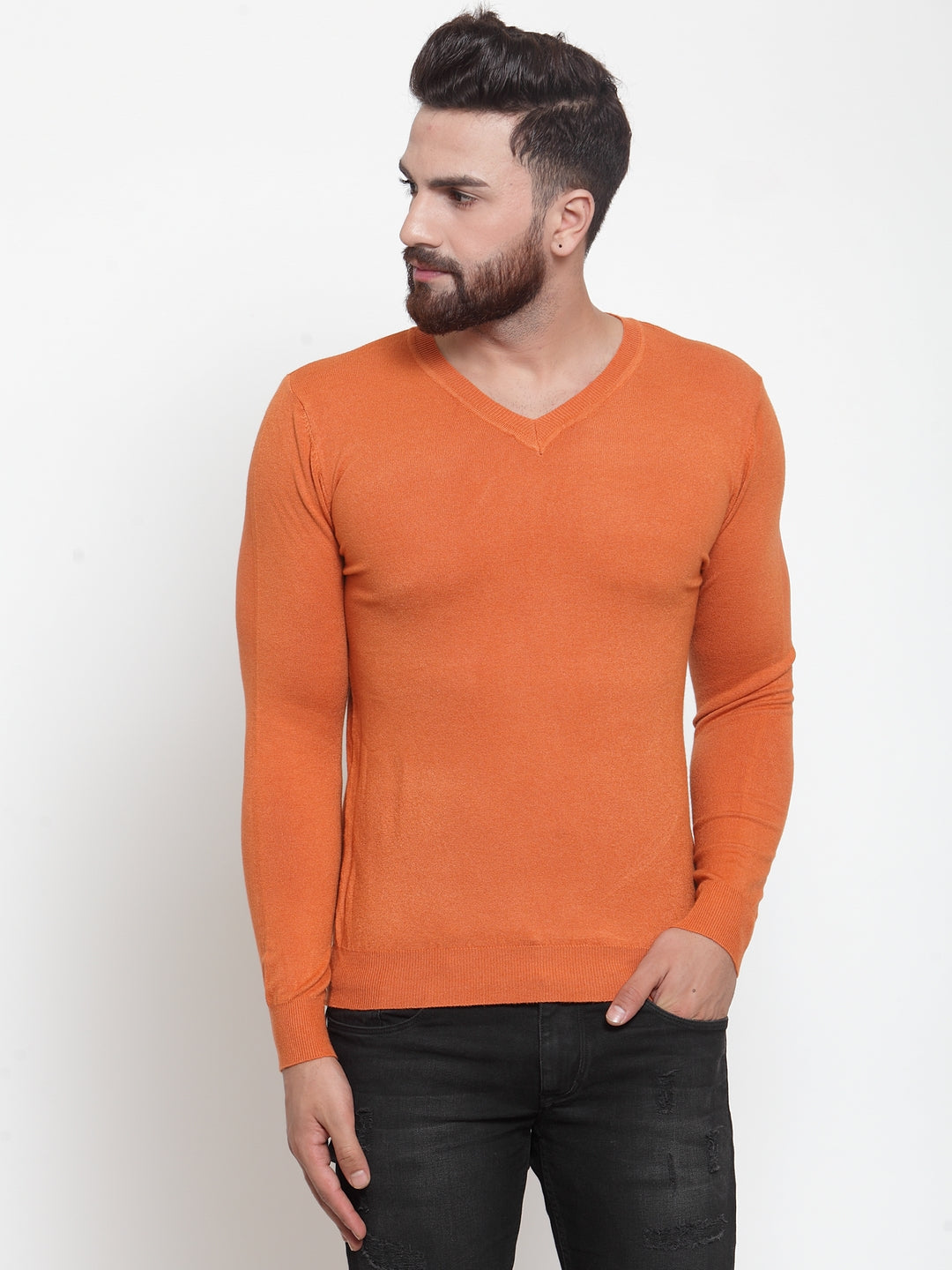 Mens Rust V-Neck Pullover