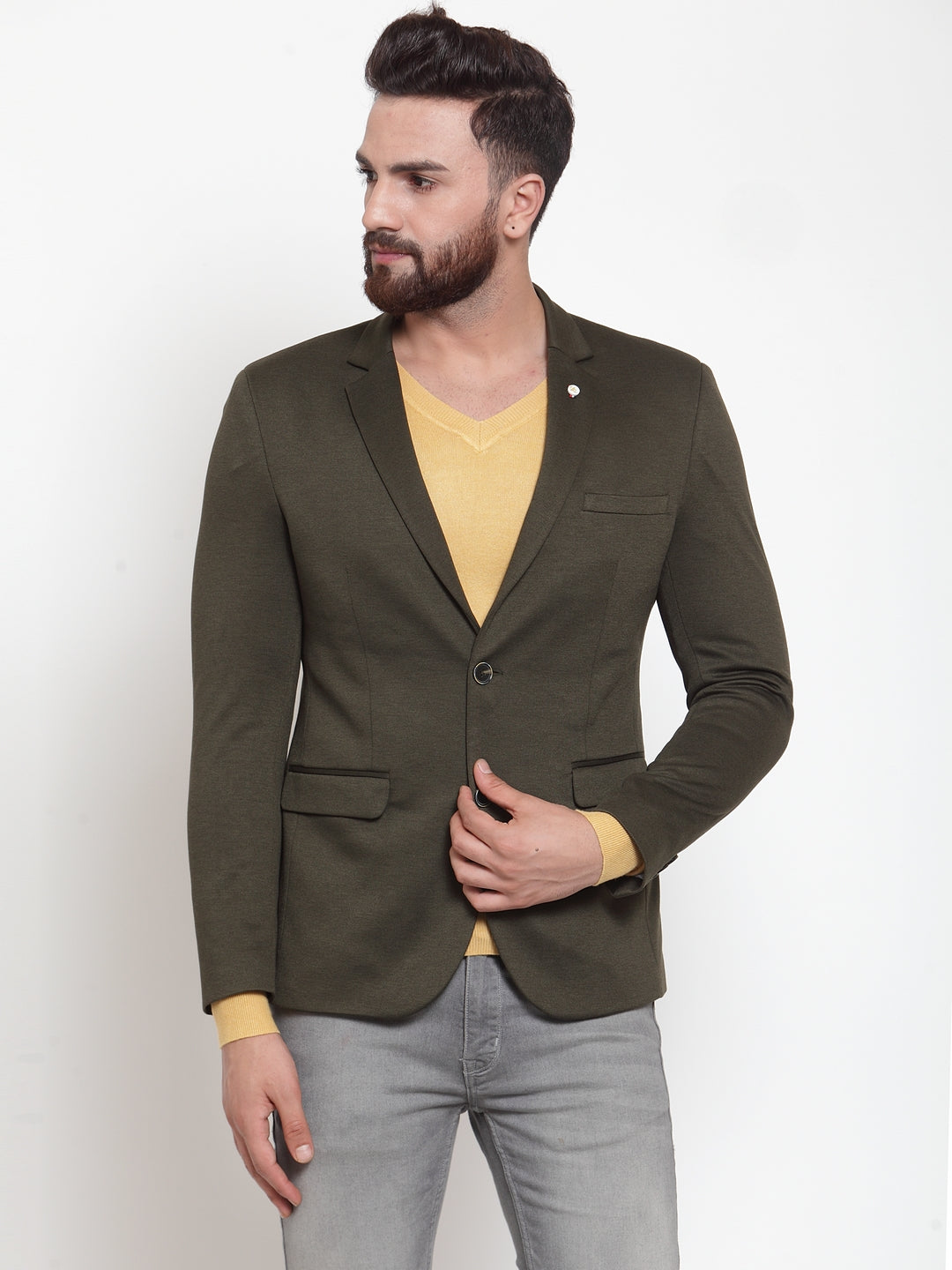 Mens Green Solid Coat