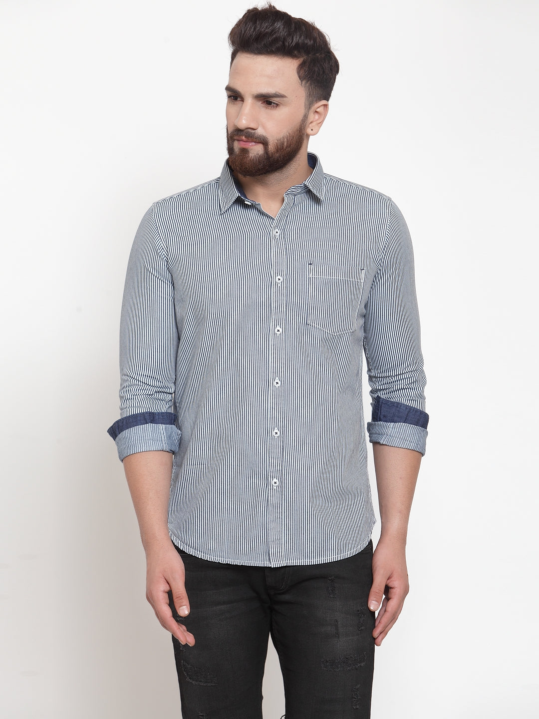 Mens Solid Blue Collar Shirt