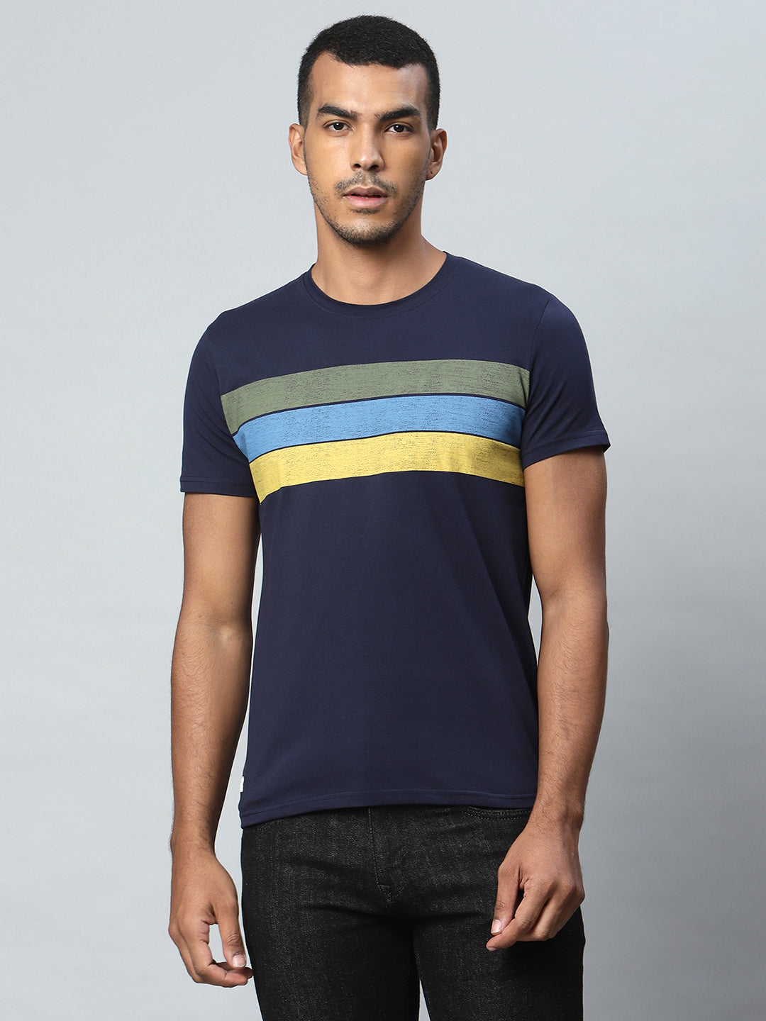 Men Navy Blue Bold Striped T-Shirt - Global Republic