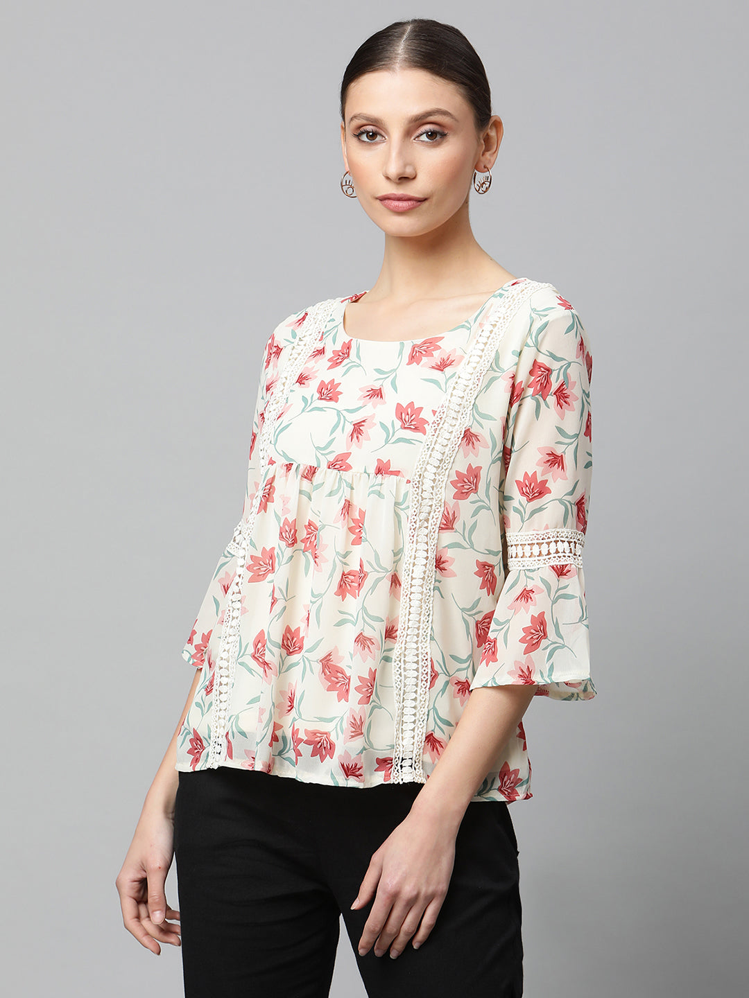 Black Floral Georgette Top - Global Republic