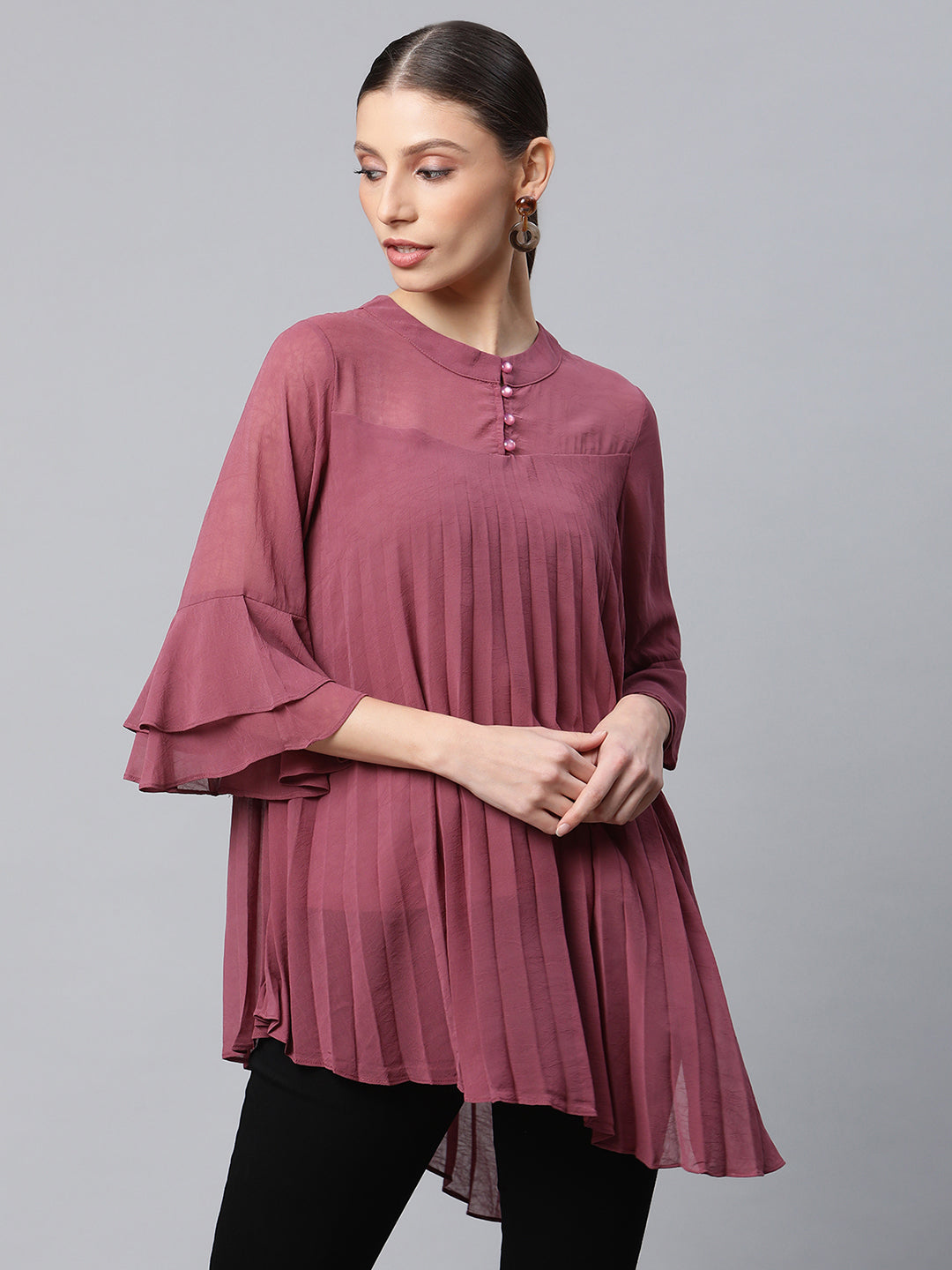 Pink Flared Fit Asymmetric Hem Top - Global Republic